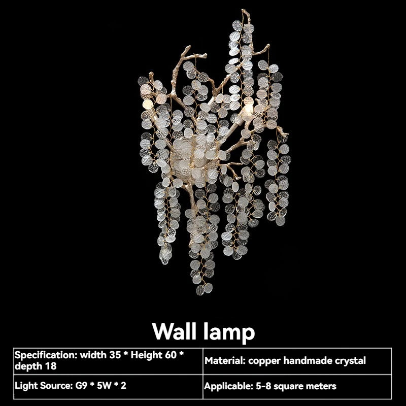Wall lamp with crystal details on a black background