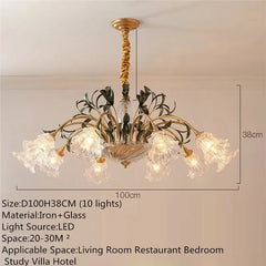 Gold Floral Glass Chandelier Multi-Arm Pendant Light
