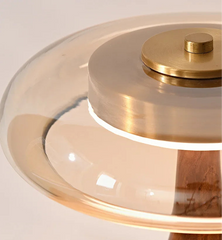 Close-up of a gold and glass object on a white background