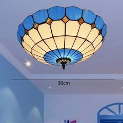 Blue Stained Glass Scalloped Semi-Flush Ceiling Light