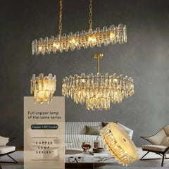Gold Crystal Tiered Chandelier Hanging Pendant Light