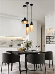 Glass Industrial Style Pendant Light with Ribbed Shade