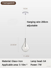 Teardrop Glass Pendant Light with Minimalist Metal Accent