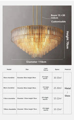Chandelier with dimensions and specifications on a gray background