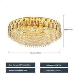 Gold Crystal Tiered Cascading Flush Mount Ceiling Light Fixture
