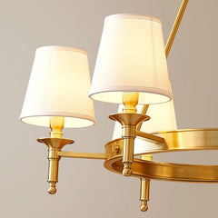 Polished Copper Ring Chandelier with Fabric Shades