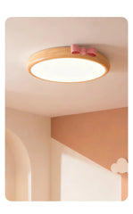 Wood Flush Mount Pink Bow Ceiling Light for Children's Room