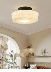 White Frosted Glass Drum Semi-Flush Ceiling Light