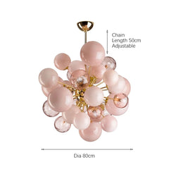 Pink Glass Orb Chandelier with Gold Metal Frame Clusters
