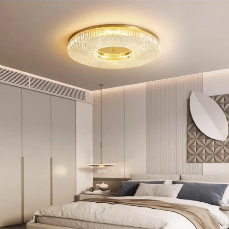 Modern bedroom with a ceiling light fixture
