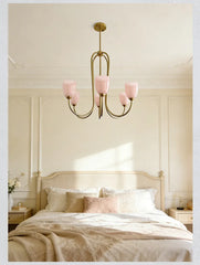 Gold Curved Arm Frosted Glass Pendant Chandelier Light Fixture