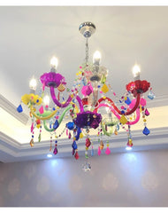 Rainbow Crystal Chandelier with Color Shades and Jewel Drops