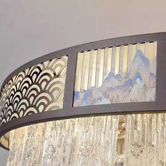 Tiered Faceted Crystal Waterfall Chandelier with Gold Accents