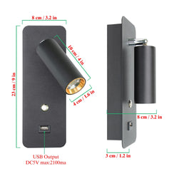 Modern Black and Gold Adjustable Wall Sconce with USB Charging Port
