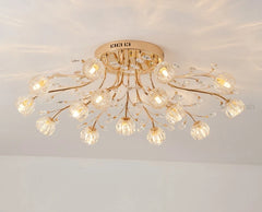 Gold Floral Crystal Chandelier Semi-Flush Mount Light