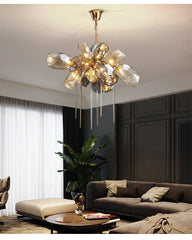 Gold Faceted Crystal Waterfall Chandelier Pendant Light