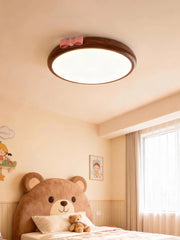 Wood Flush Mount Pink Bow Ceiling Light for Children's Room