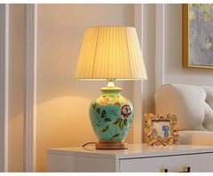 Ceramic Floral Bird Table Lamp with Fabric Shade
