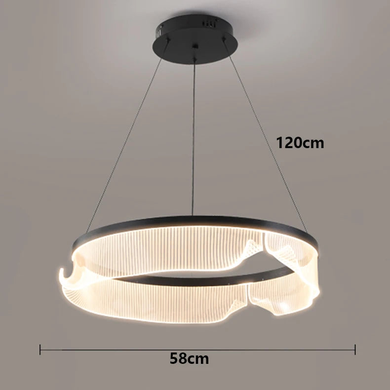 Circular pendant light with dimensions labeled on a gray background
