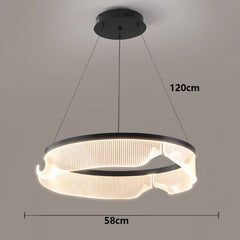 Circular pendant light with dimensions labeled on a gray background