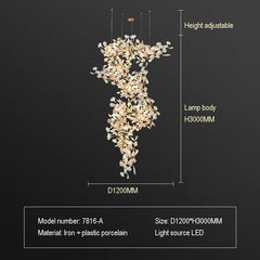 Gold Ginkgo Leaf Chandelier Light Cascading Branch Pendant