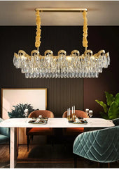 Gold Crystal Teardrop Cascading Chandelier Light