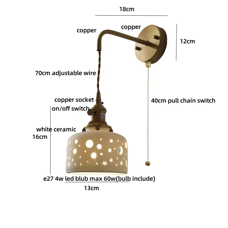 Wall lamp with measurements on a white background