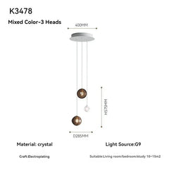 Pendant light with dimensions and specifications on a white background