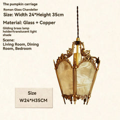 Brass Scrollwork Lantern Pendant with Frosted Floral Glass Shade