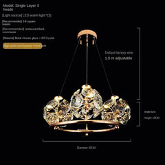 Gold Crystal Orb Linear Pendant Light with Oval Frame