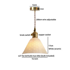 Pendant light with labeled parts on a white background