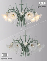 Blue Floral Ceramic Chandelier with Crystal Accents