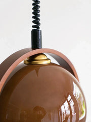 Amber Glass Dome Pendant Light with Wood Accents