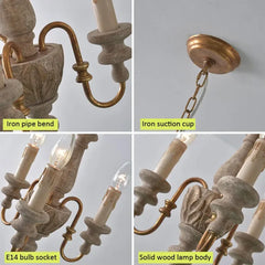 Distressed Wood Candelabra Pendant Light with Aged Gold Accents