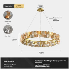Gold Ring Chandelier with Textured Butterfly Glass Cubes