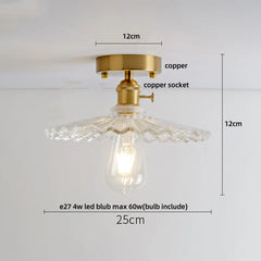 Ceiling light fixture with measurements on a white background