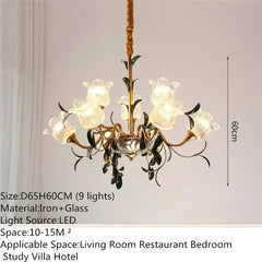 Gold Floral Glass Chandelier Multi-Arm Pendant Light