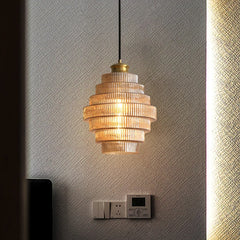 Glass Tiered Pendant Light with Brass Accents Fixture