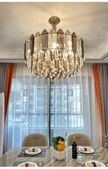 Crystal Waterfall Pendant Lighting Fixture with Gold Faceted Accents