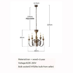 Chandelier with dimensions and specifications on a white background