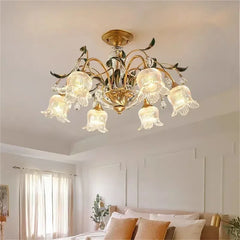 Gold Floral Glass Chandelier Multi-Arm Pendant Light