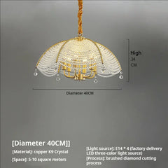Gold Crystal Fan Shape Chandelier Hanging Pendant Light