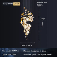 Gold Petal & White Flower Chandelier with Cascading Design