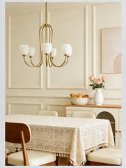 Gold Curved Arm Frosted Glass Pendant Chandelier Light Fixture