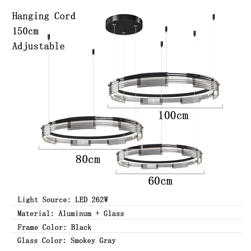 Diagram of a pendant light with dimensions and specifications on a white background