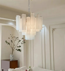 Tiered Frosted Glass Tube Chandelier Semi-Flush Mount Light