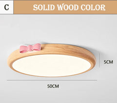 Round Wood Color Flush Mount Light with Pink Bow