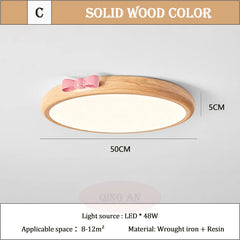 Wood Flush Mount Pink Bow Ceiling Light for Children's Room