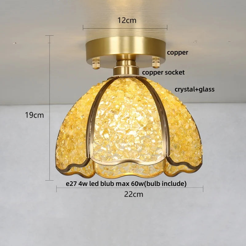 Ceiling light fixture with measurements and material details on a gray background.