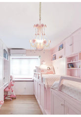 Pink Rose Crystal Chandelier Pendant Light with Floral Accents